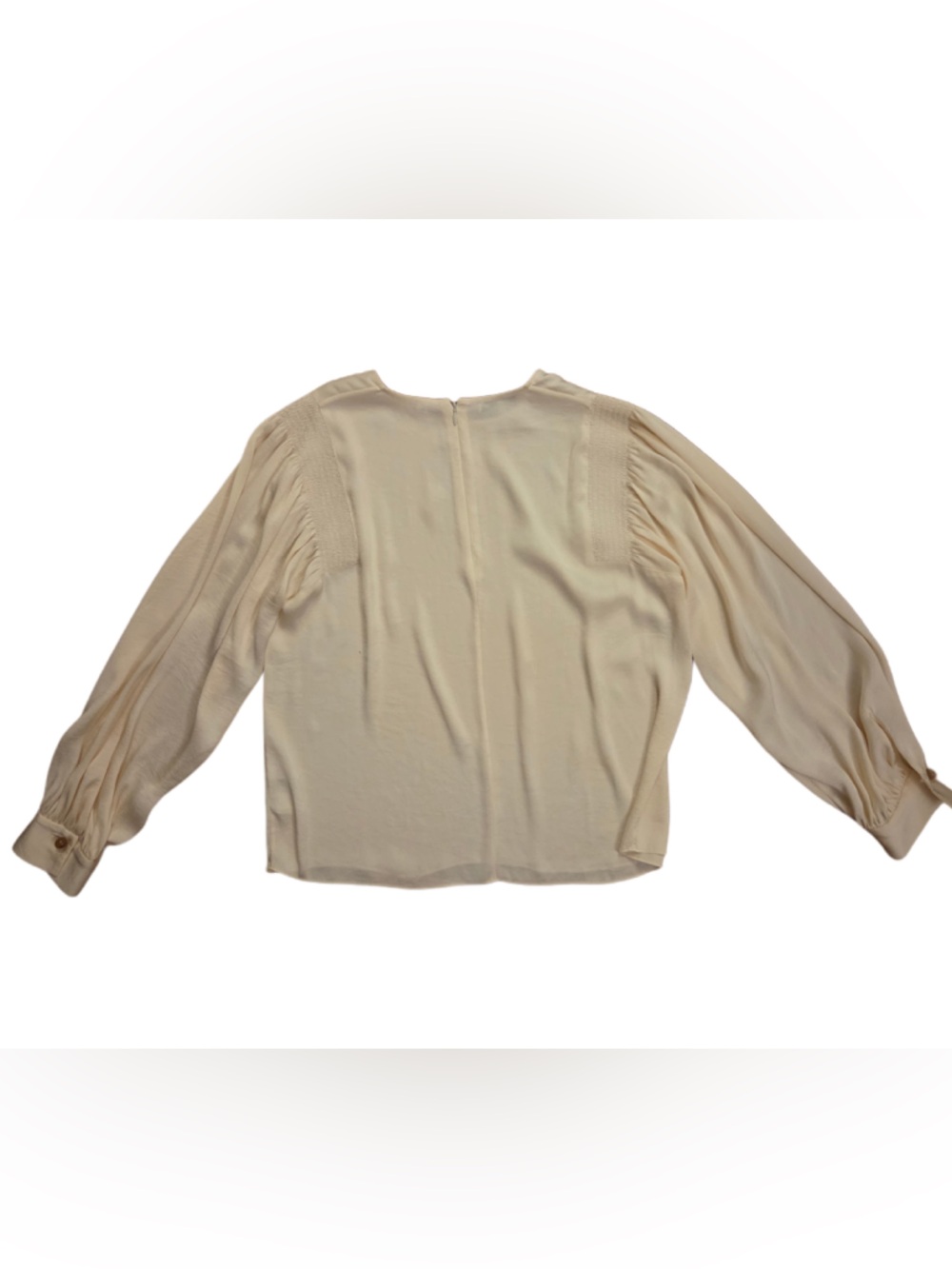 Vince Cream Crew Neck Balloon-Sleeve Blouse zipper on center back. - Picture 2 of 8